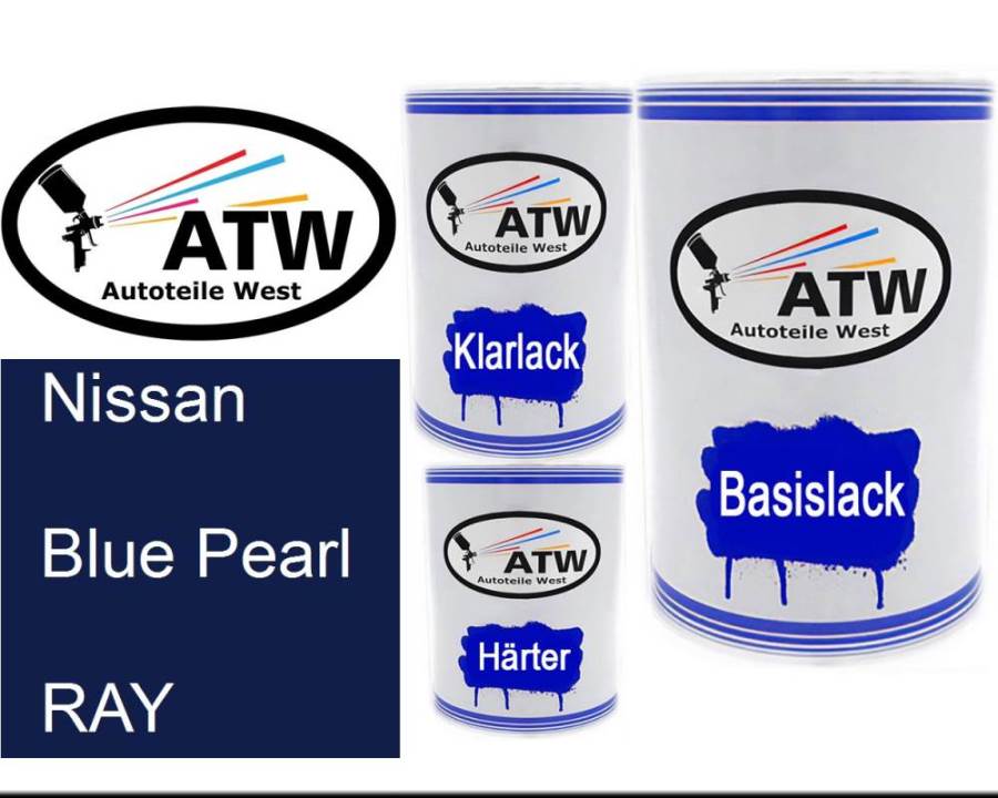 Nissan, Blue Pearl, RAY: 500ml Lackdose + 500ml Klarlack + 250ml Härter - Set, von ATW Autoteile West.